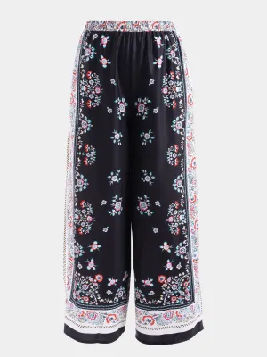 Midsize Ethnic Art Motif Wide-Leg Pants