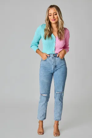 Noah Cropped Ribbed Sweater - Pink/Blue